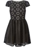 Alice+olivia Embroidered Perforated Dress, Women's, Size: 8, Black, Cotton/polyester/spandex/elastane