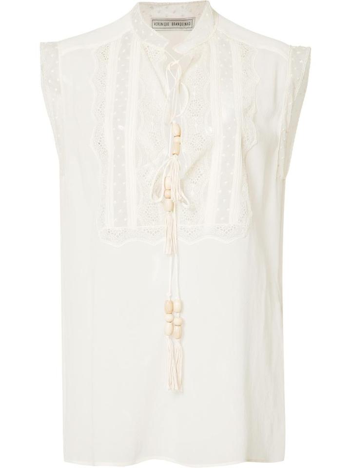 Veronique Branquinho Sleeveless Embroidered Blouse, Women's, Size: 44, Nude/neutrals, Silk