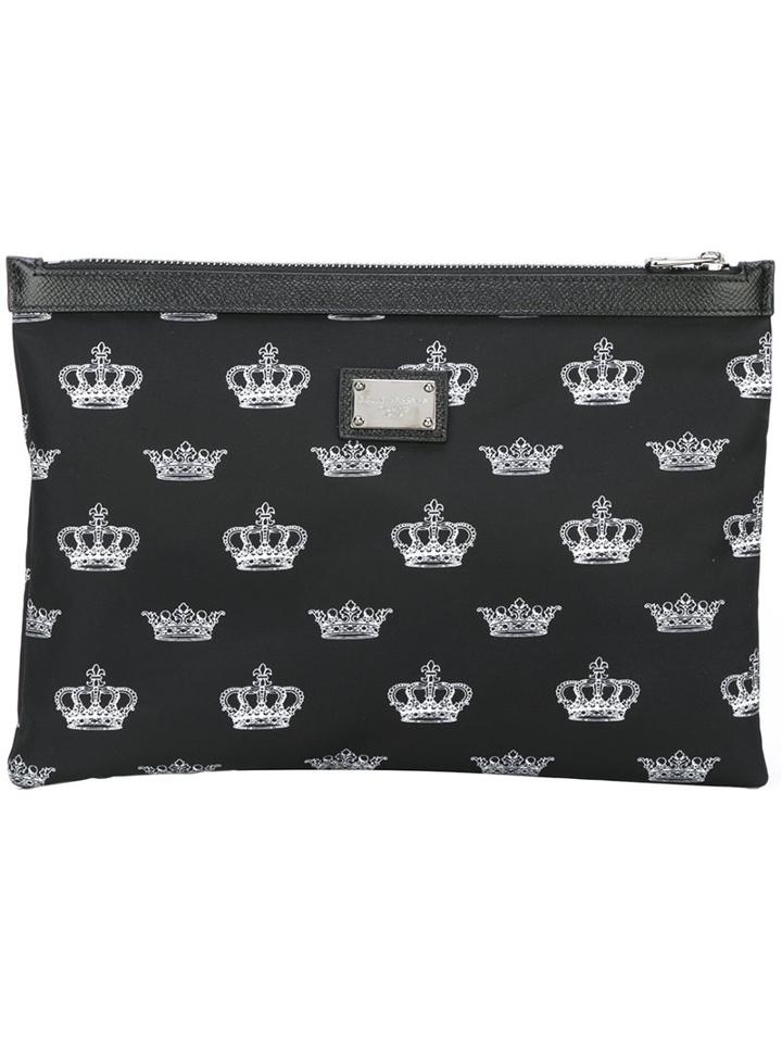 Dolce & Gabbana Crown Print Clutch, Men's, Black, Nylon/calf Leather