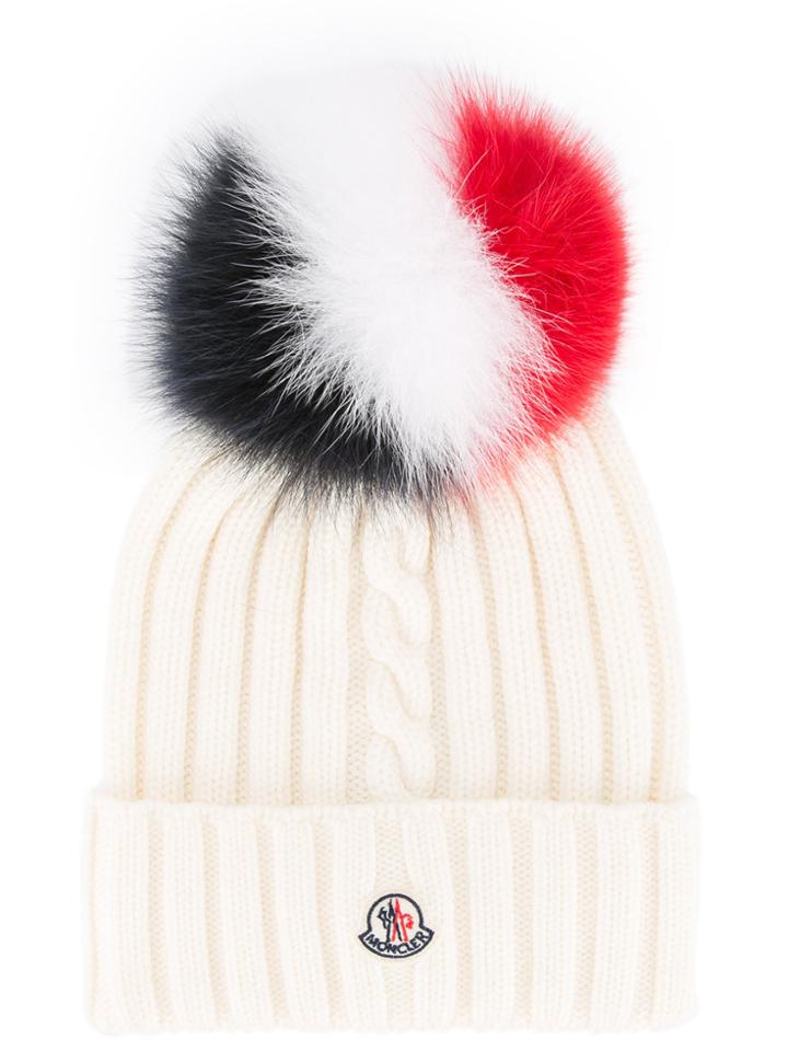 Moncler Pom-pom Logo Beanie Hat - White