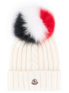 Moncler Pom-pom Logo Beanie Hat - White