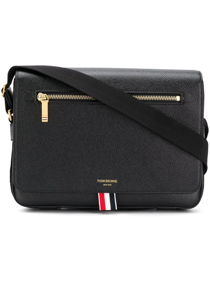 Thom Browne Tonal Strap Leather Reporter Bag - Black