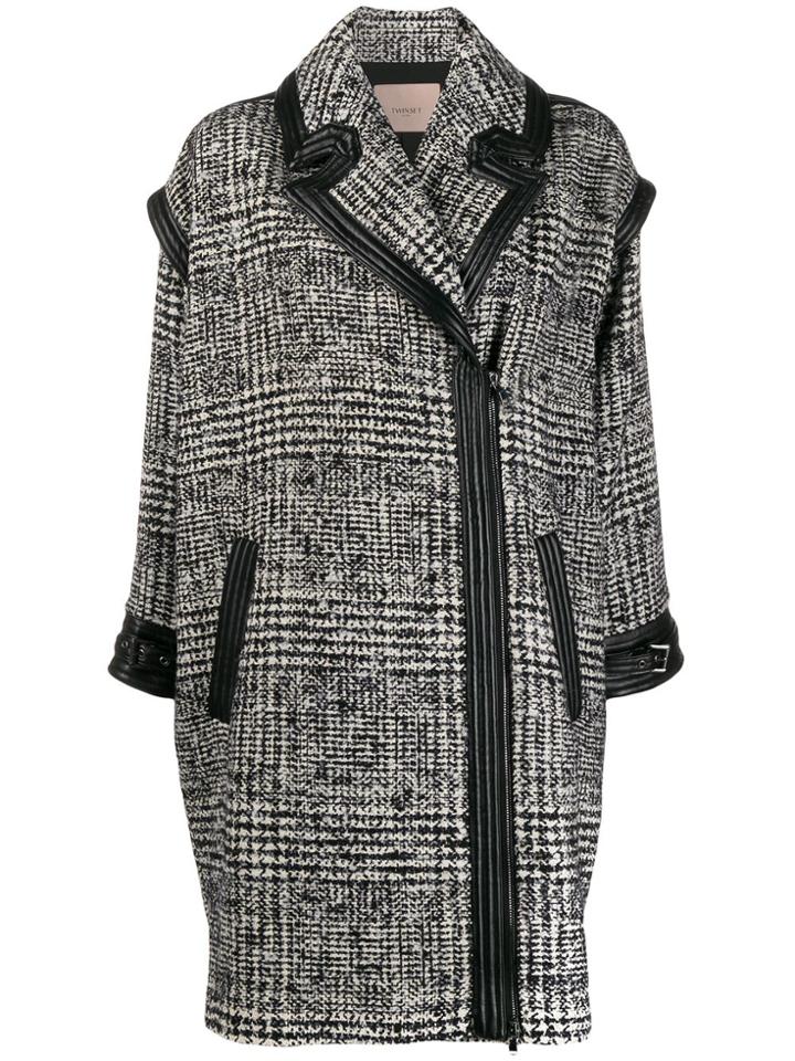 Twin-set Check Pattern Coat - Black