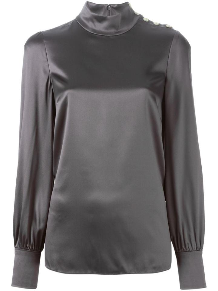 Dolce & Gabbana High Standing Collar Blouse, Women's, Size: 46, Grey, Silk/spandex/elastane