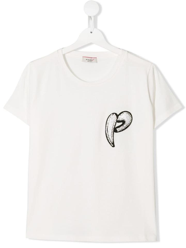 Pinko Kids Embellished Sequin Logo T-shirt - White