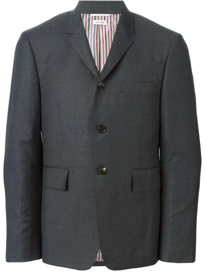 Thom Browne Three Button Fastening Blazer, Men's, Size: 2, Grey, Polyester/cupro/wool