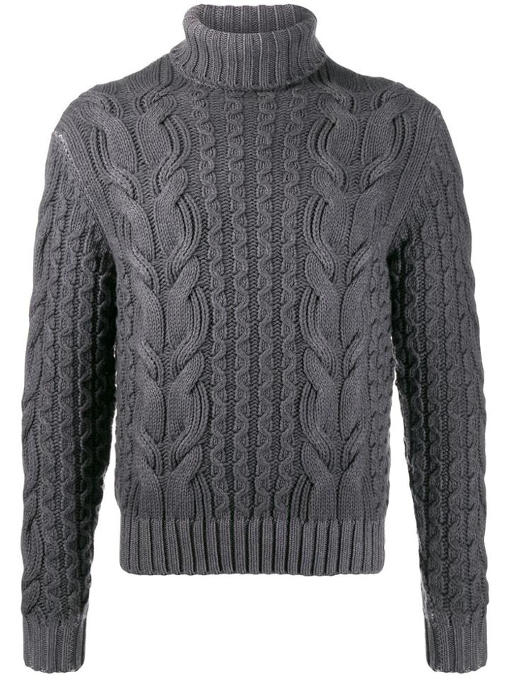 Cruciani Roll Neck Cable Knit Sweater - Grey