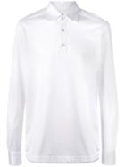 Kiton Emroidered Long Sleeve Polo Shirt, Men's, Size: Medium, White, Cotton