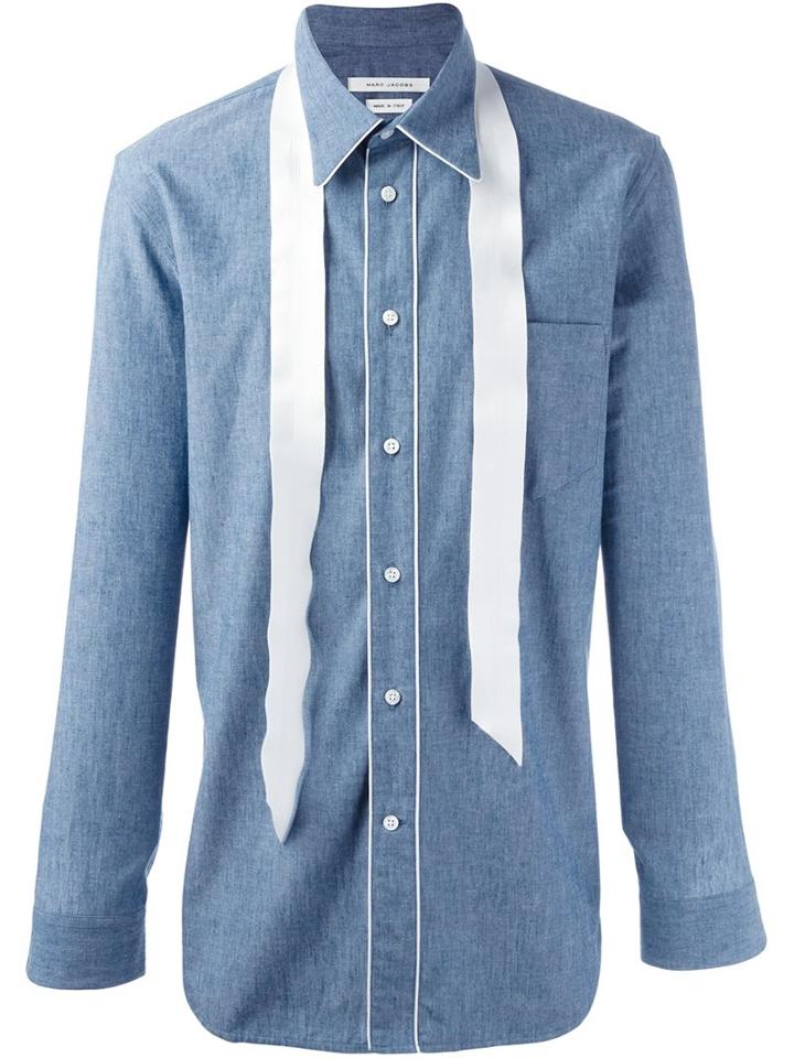 Marc Jacobs Stripe Appliqué Shirt, Men's, Size: 46, Blue, Cotton/silk