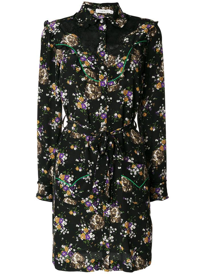Coach - Dog And Floral Print Shirt Dress - Women - Silk/cotton/nylon - 6, Black, Silk/cotton/nylon