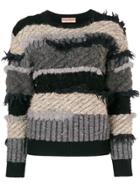 Issey Miyake Vintage 80's Frayed Striped Jumper - Black