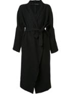 Isabel Benenato Long Belted Coat, Women's, Size: 42, Black, Linen/flax/virgin Wool