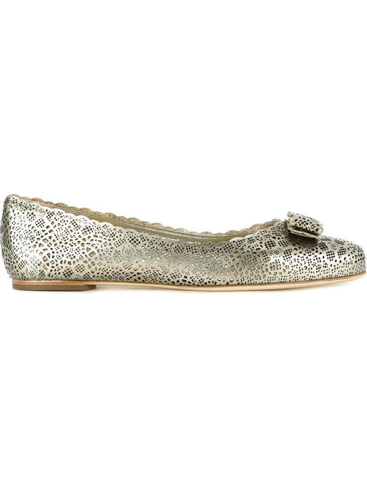 Salvatore Ferragamo Varina Ballerina, Women's, Size: 5, Grey, Calf Leather