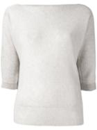 Armani Jeans - Cropped Sleeves Sweater - Women - Polyester/viscose - 46, Women's, Nude/neutrals, Polyester/viscose