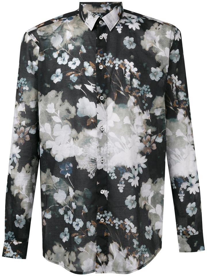 Msgm Floral Print Shirt, Men's, Size: 41, Black, Cotton