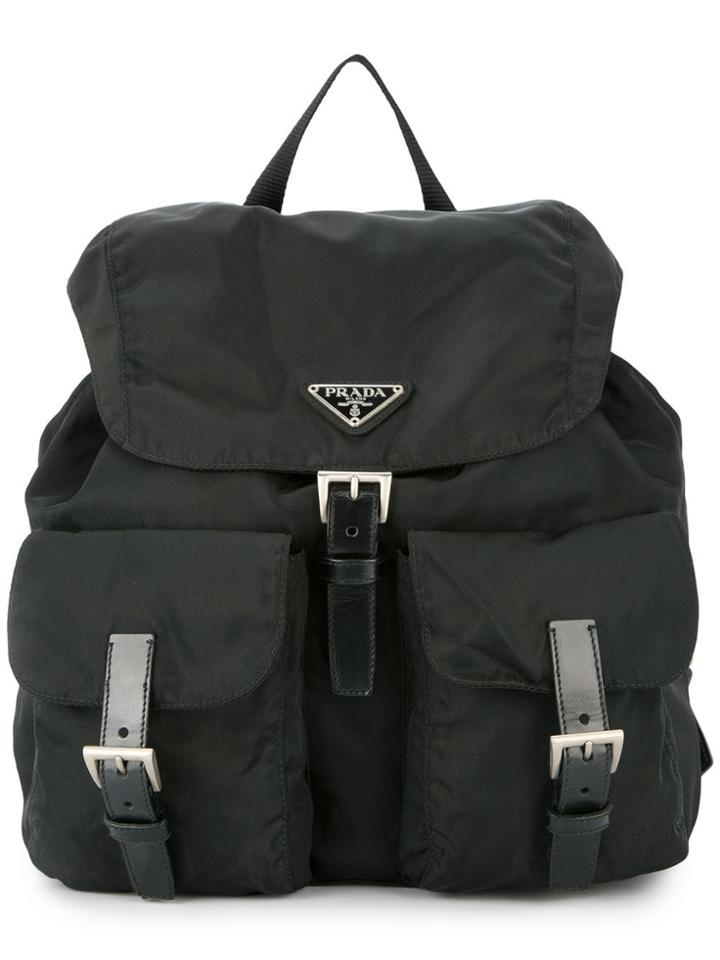 Prada Vintage Logo Plaque Backpack - Black
