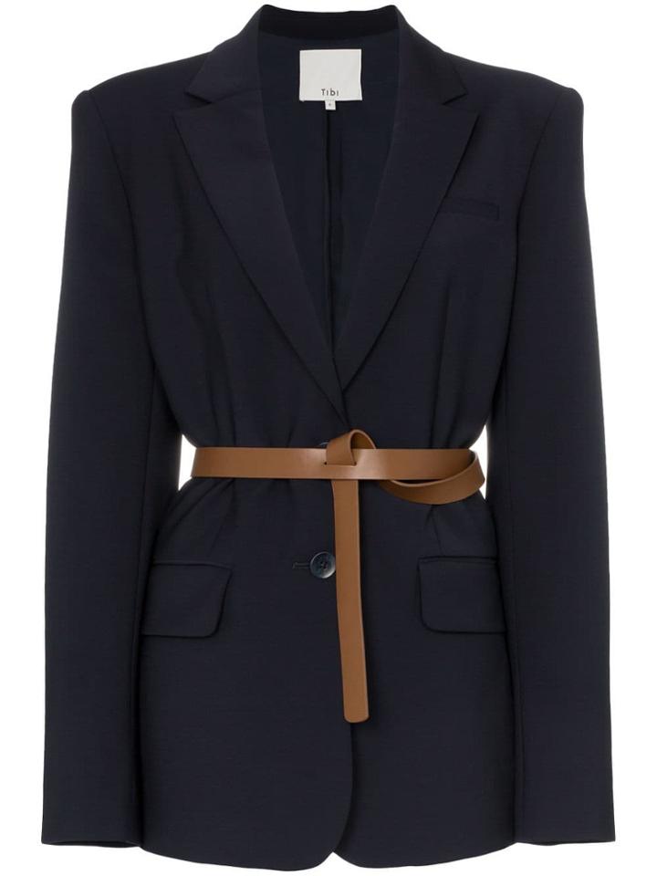 Tibi Belted Relaxed Fit Blazer - Blue