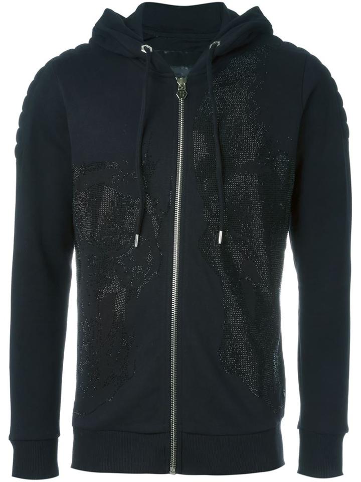 Philipp Plein Strass Embellished Zipped Hoodie, Men's, Size: Xl, Black, Cotton