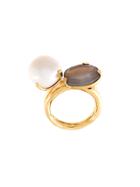 Wouters & Hendrix 'my Favourite' Grey Agate And Pearl Ring - Metallic
