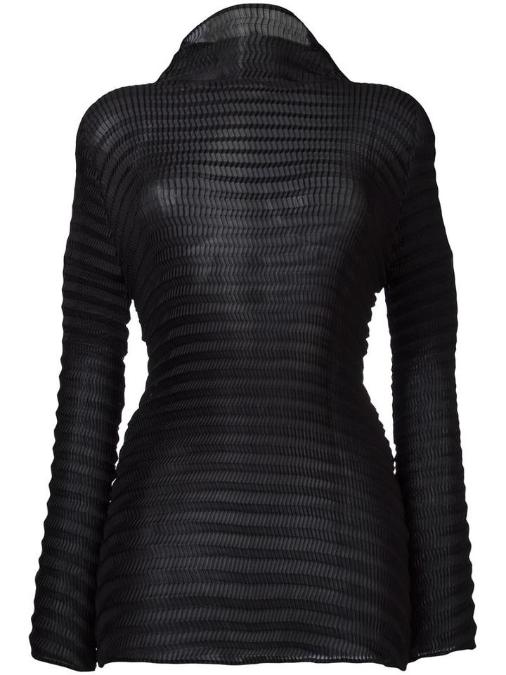 Issey Miyake Turtleneck Sheer Blouse, Women's, Size: 2, Black, Polyester