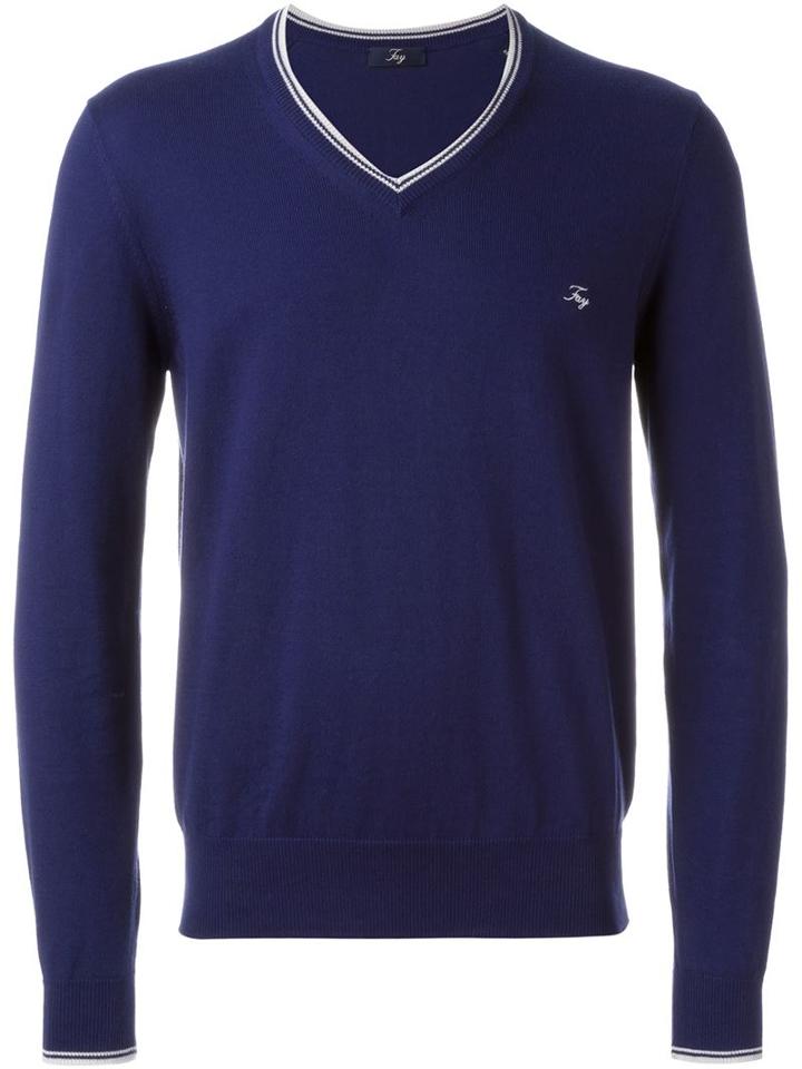 Fay V-neck Jumper, Men's, Size: 48, Blue, Cotton