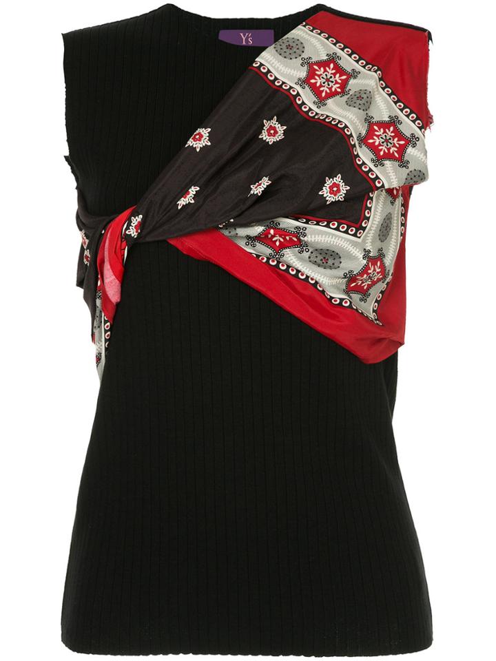 Y's Scarf Detail Tank Top - Black