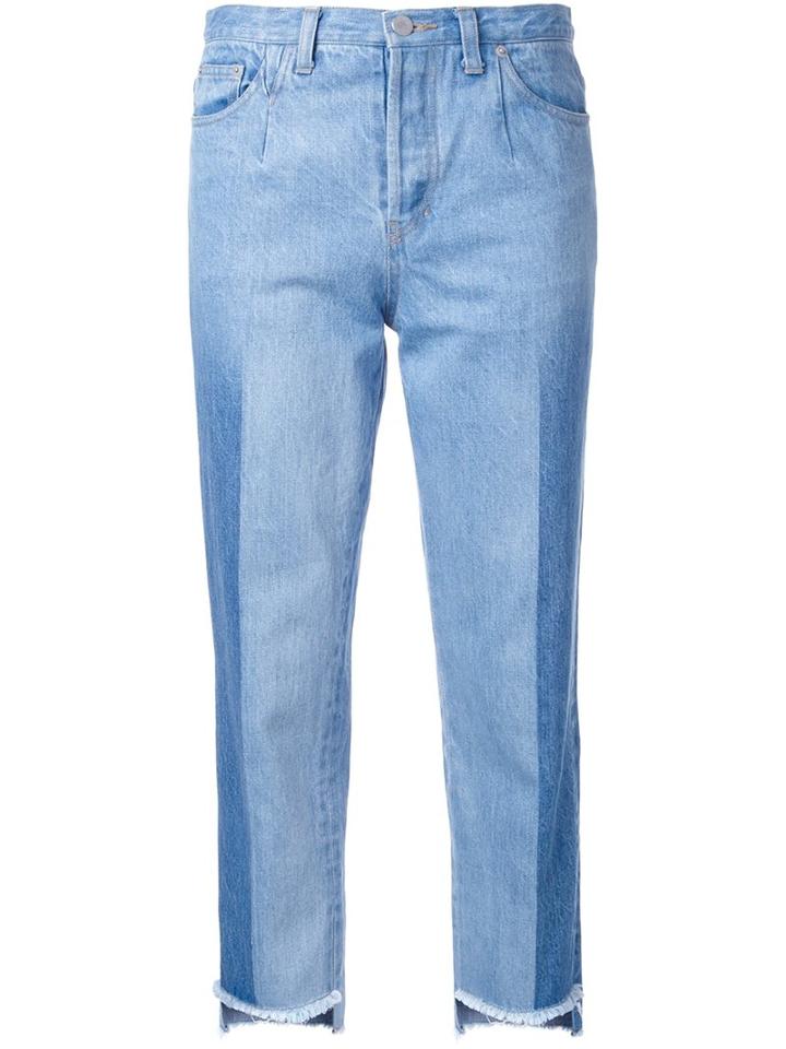Rito Contrast Panel Cropped Boyfriend Jeans, Women's, Size: 40, Blue, Cotton