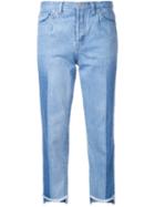 Rito Contrast Panel Cropped Boyfriend Jeans, Women's, Size: 40, Blue, Cotton