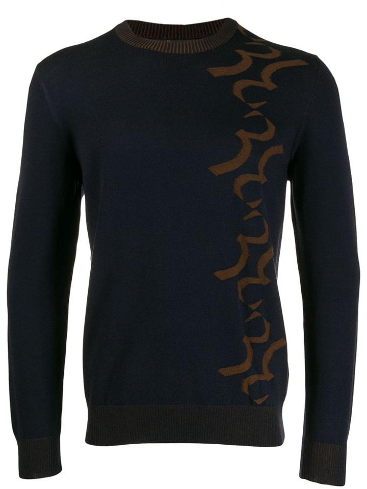 Billionaire Patterned Fine Knit Sweater - Blue