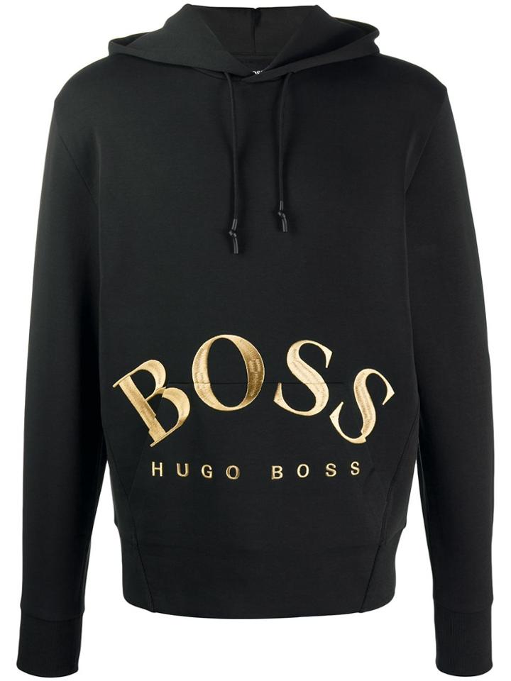 Boss Hugo Boss Gold Logo Embroidered Hoodie - Black