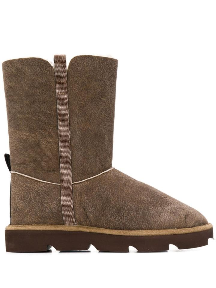 Brunello Cucinelli Textured Shearling Boots - Brown