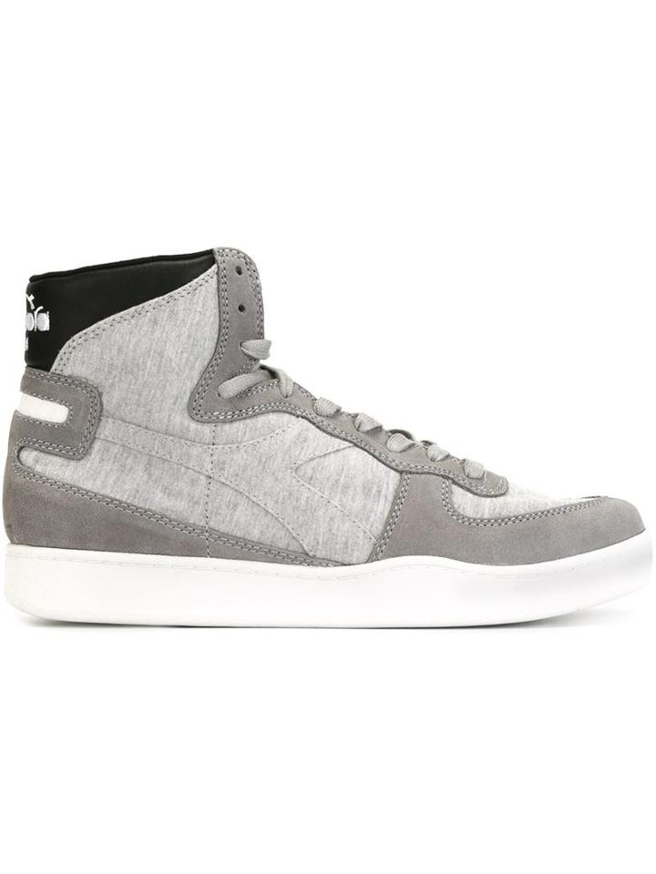 Diadora Panelled Hi-top Sneakers, Men's, Size: 6.5, Grey, Rubber/cotton/leather