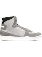 Diadora Panelled Hi-top Sneakers, Men's, Size: 6.5, Grey, Rubber/cotton/leather