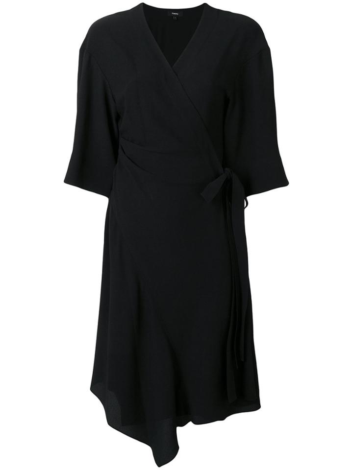 Theory Wrap-around Midi Dress - Black
