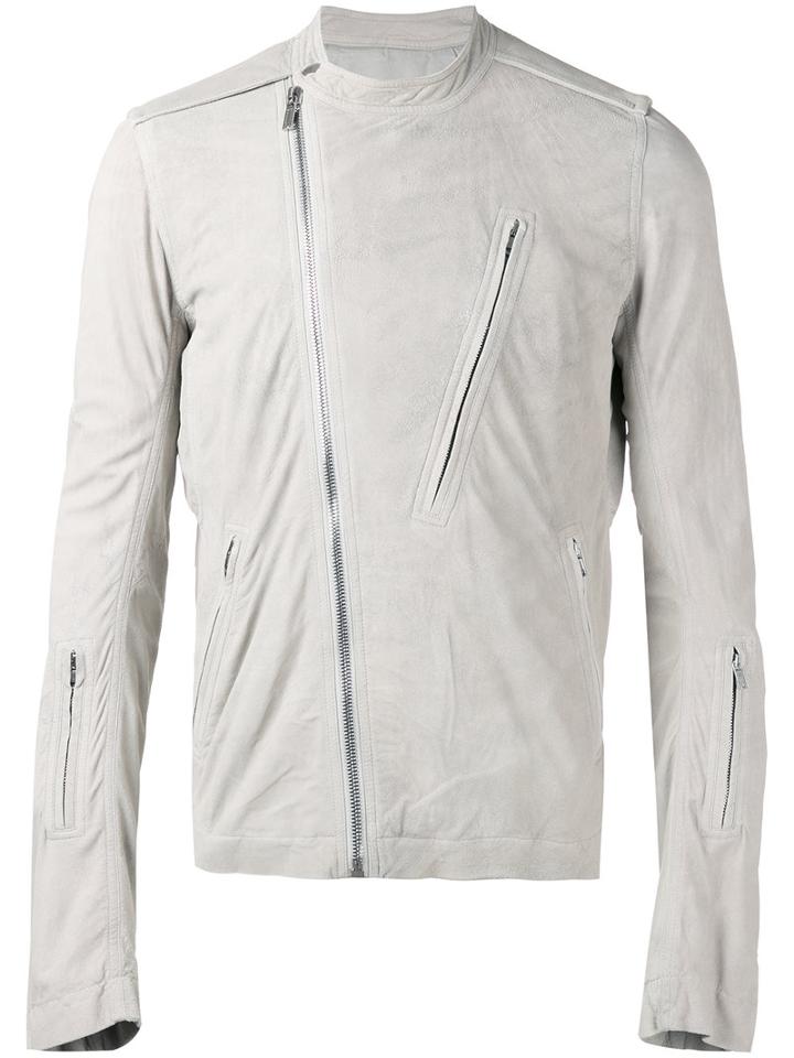 Rick Owens Collarless Biker Jacket, Men's, Size: 50, Nude/neutrals, Cotton/leather/cupro