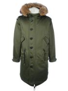 Burberry Fur Collar Parka, Men's, Size: 44, Green, Cotton/sheep Skin/shearling/acetate/racoon Fur
