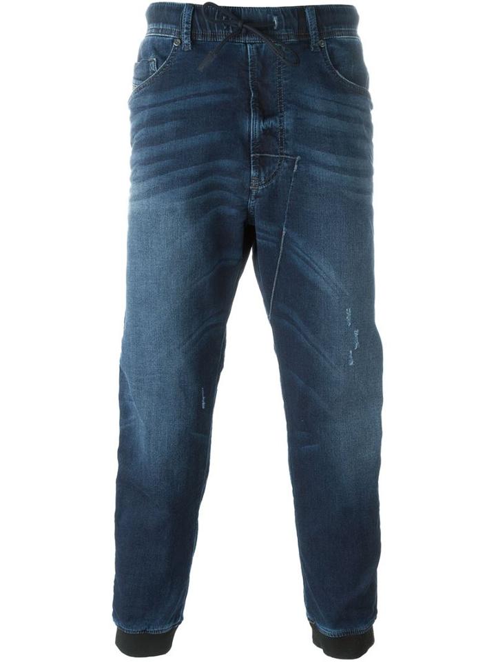 Diesel Gathered Ankle Jeans, Men's, Size: 28, Blue, Cotton/polyester/spandex/elastane
