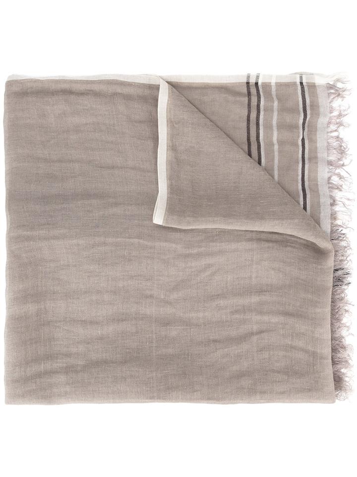 Brunello Cucinelli Frayed Scarf, Men's, Grey, Linen/flax
