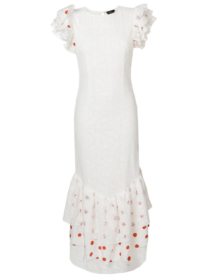 De La Vali Flared Embroidered Dress - White