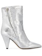 The Seller Metallic Snake Print Ankle Boots - Silver
