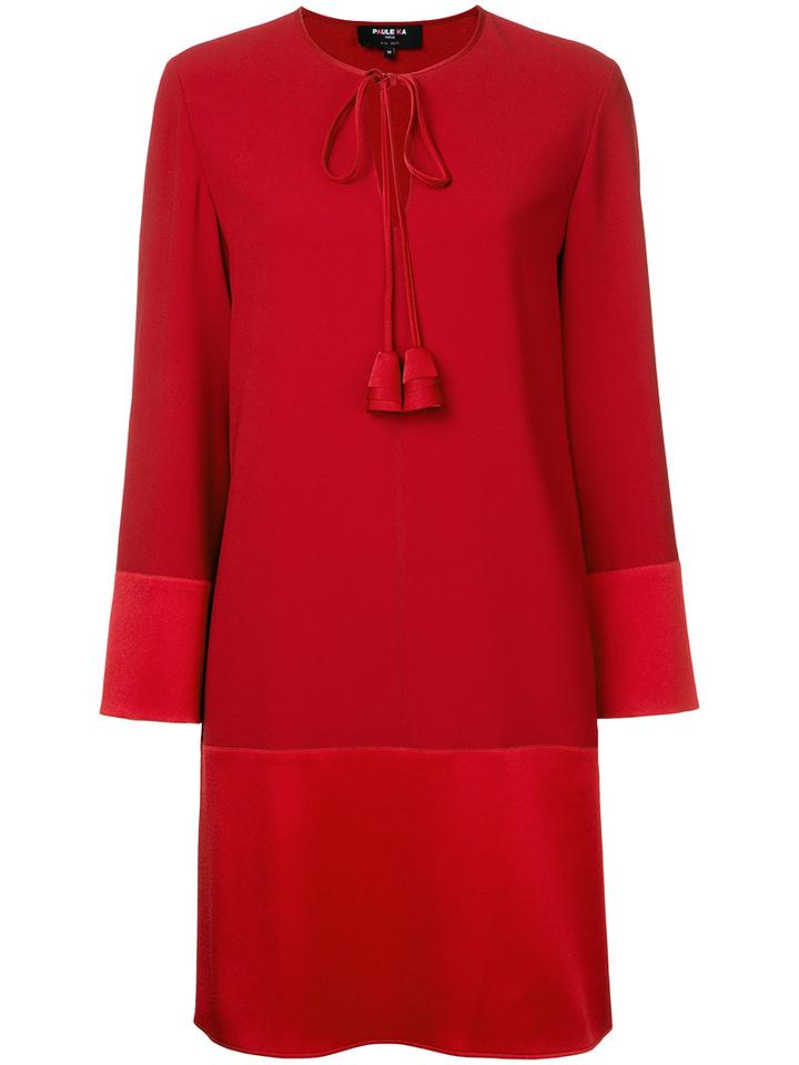 Paule Ka - Long Sleeve Woven Mini Dress - Women - Polyester/triacetate - 40, Women's, Red, Polyester/triacetate