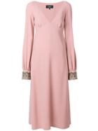 Rochas Embellished Cuff V Neck Dress - Pink & Purple