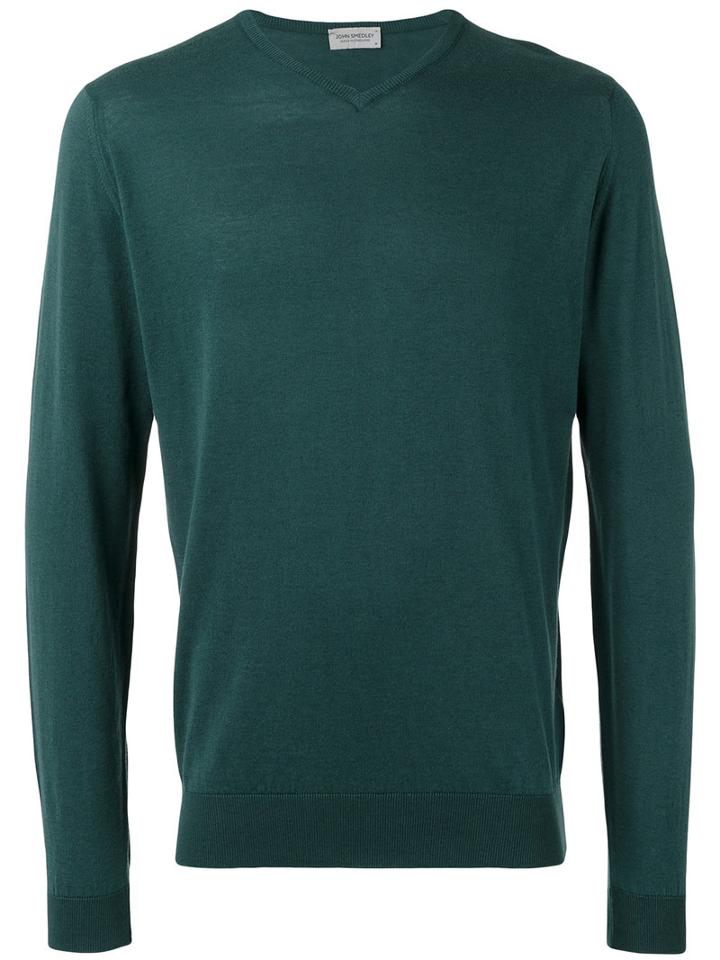 Slight V-neck Jumper - Men - Cotton - L, Green, Cotton, John Smedley