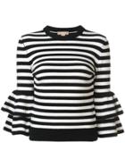 Michael Kors Collection Striped Peplum Sleeve Sweater - Black
