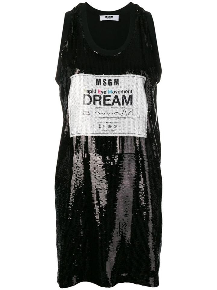 Msgm Sequin Logo Shirt Dress - Black