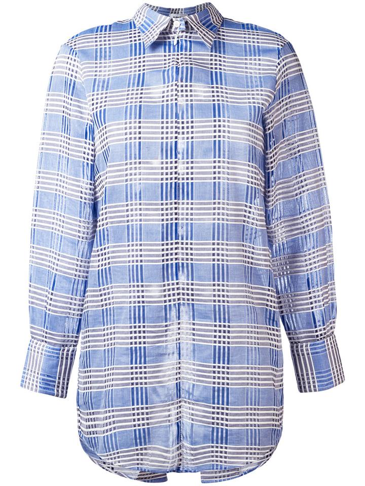 Au Jour Le Jour Lace Up Back Checked Shirt, Women's, Size: 38, Blue, Cotton