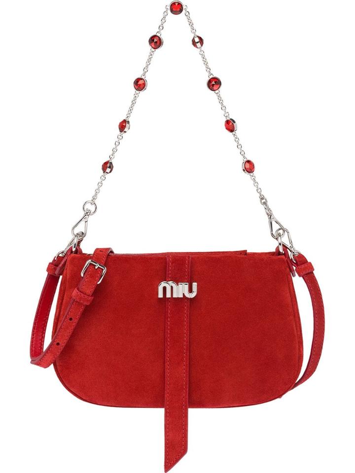Miu Miu Embellished Chain Shoulder Bag - Red