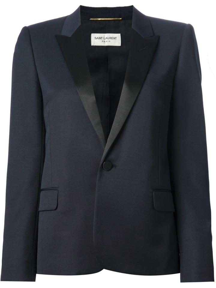 Saint Laurent Contrast Lapel Blazer - Blue