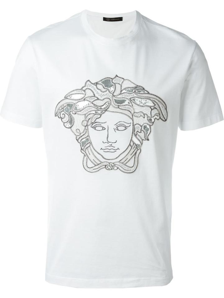 Versace Embroidered Medusa T-shirt, Men's, Size: S, White, Cotton