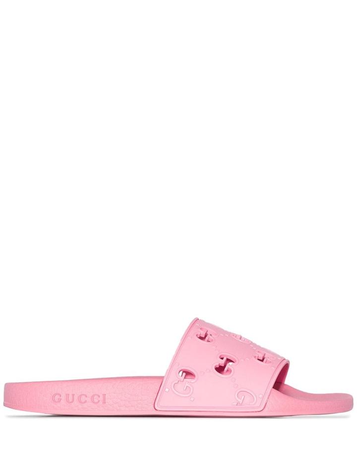 Gucci Pink Pursuit Cutout Logo Rubber Sliders - 5846 Pink